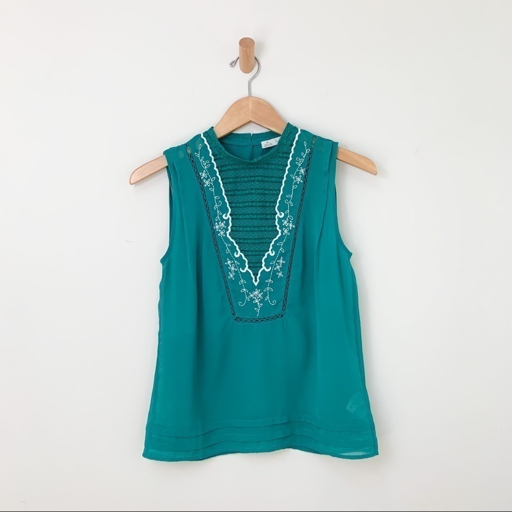 Hinge Top Womens Extra Small Green Lace Coquette Romantic Feminine Sheer Tank